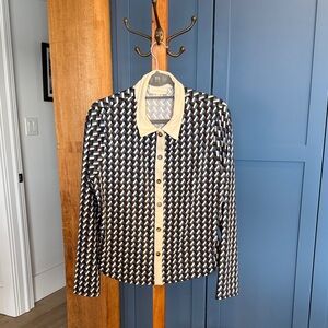 MELLODAY Navy, White & Cream Geometric Button-Down Shirt